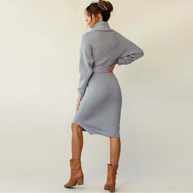 Women's Stand Collar Tie Knit Dress Sweater Turtleneck Bottoming Dress