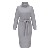 Women's Stand Collar Tie Knit Dress Sweater Turtleneck Bottoming Dress