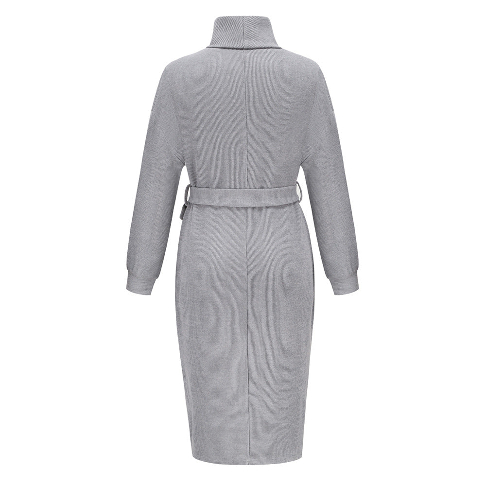 Women's Stand Collar Tie Knit Dress Sweater Turtleneck Bottoming Dress