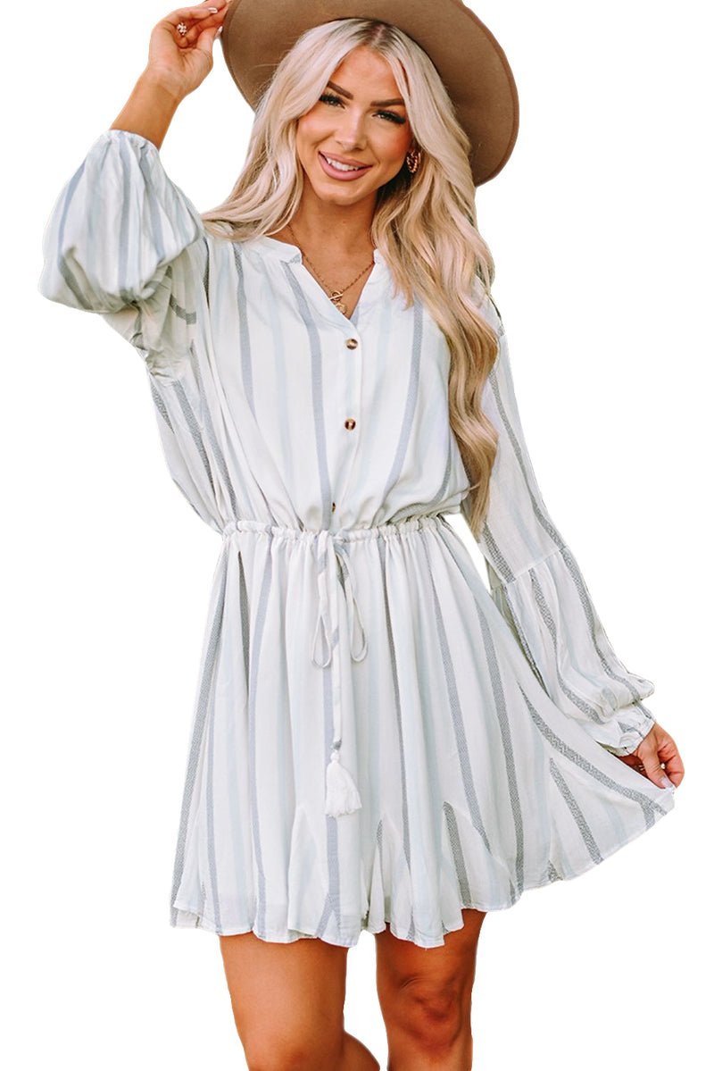 Women's Striped High Waist Long Sleeve Mini Dress