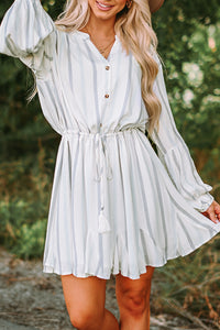 Women's Striped High Waist Long Sleeve Mini Dress