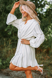 Women's Striped High Waist Long Sleeve Mini Dress