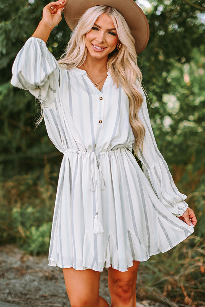 Women's Striped High Waist Long Sleeve Mini Dress