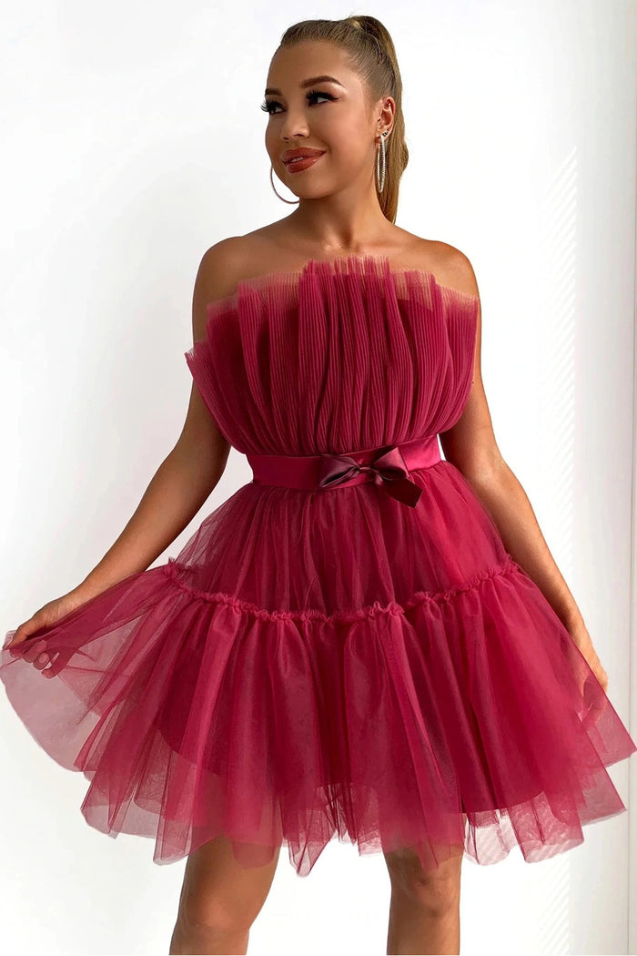 Women's Tube Top Mesh Temperament Bow Tutu Dress