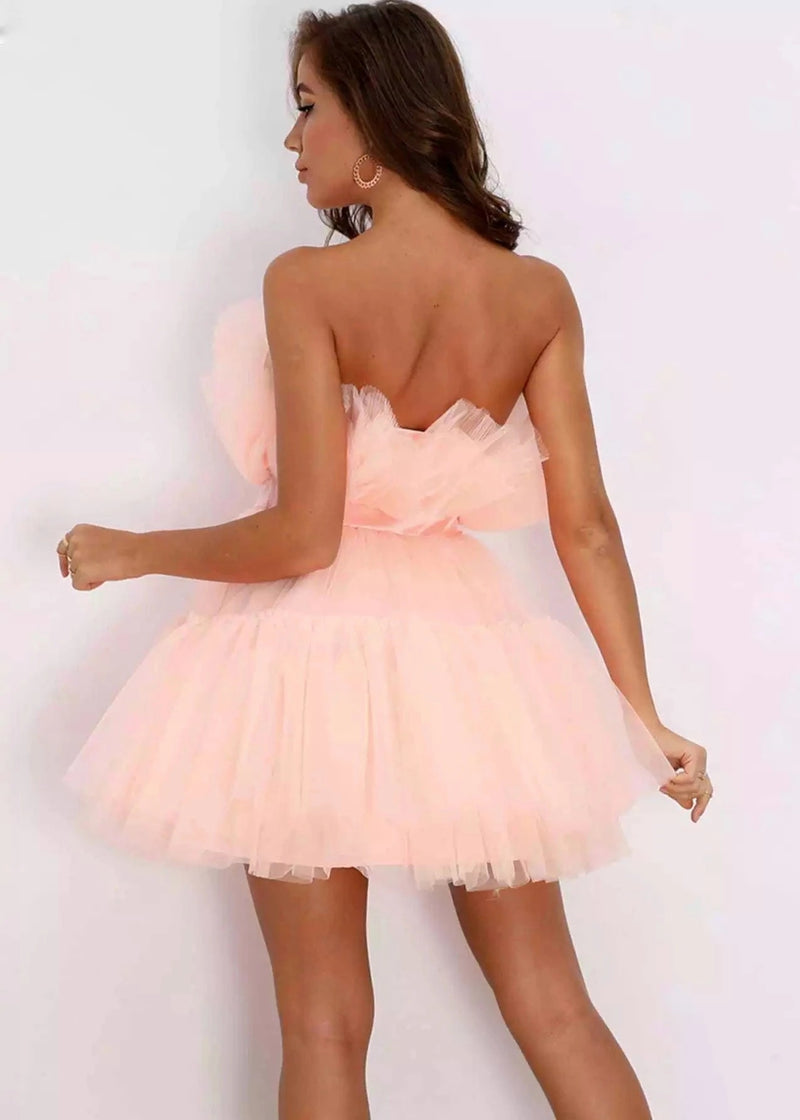 Women's Tube Top Mesh Temperament Bow Tutu Dress