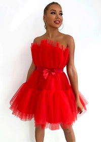 Women's Tube Top Mesh Temperament Bow Tutu Dress