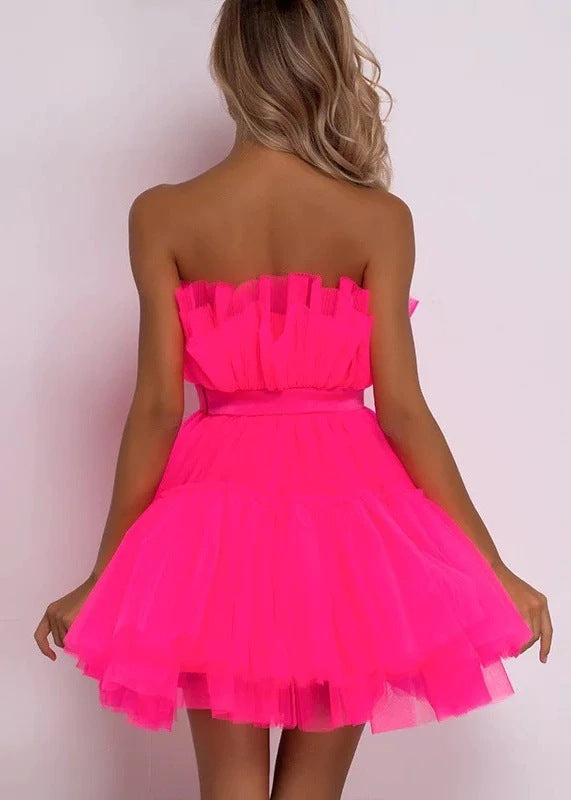 Women's Tube Top Mesh Temperament Bow Tutu Dress