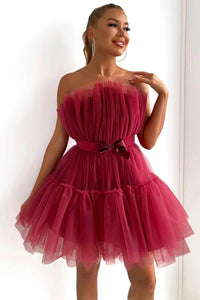 Women's Tube Top Mesh Temperament Bow Tutu Dress