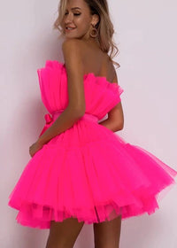 Women's Tube Top Mesh Temperament Bow Tutu Dress