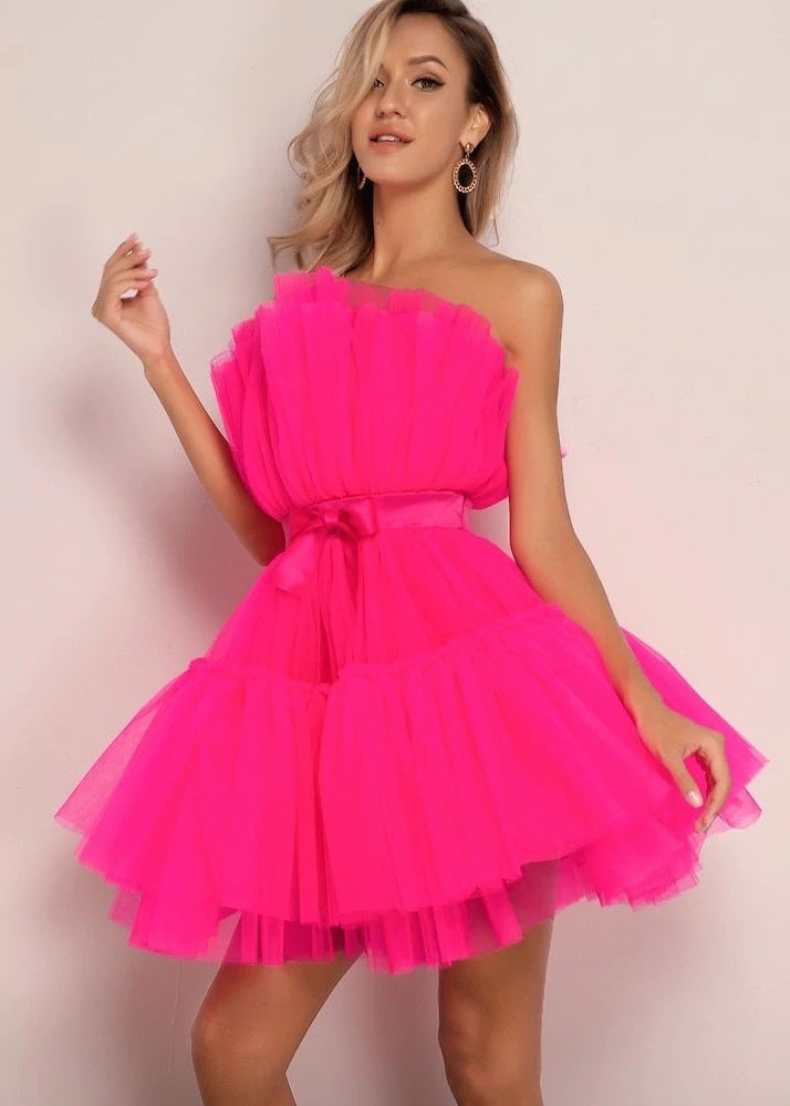 Women's Tube Top Mesh Temperament Bow Tutu Dress