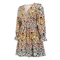 Women's V-Neck Leopard Gradient Print Long Sleeve Dress