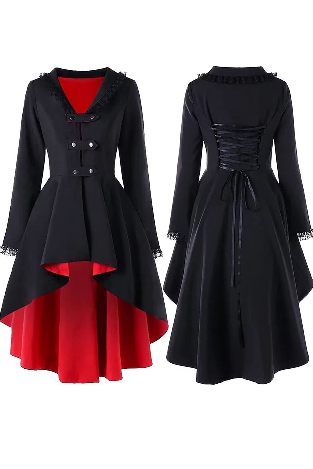 Women's Vintage Long Petal Sleeve Irregular Hem Tuxedo Trench Coat