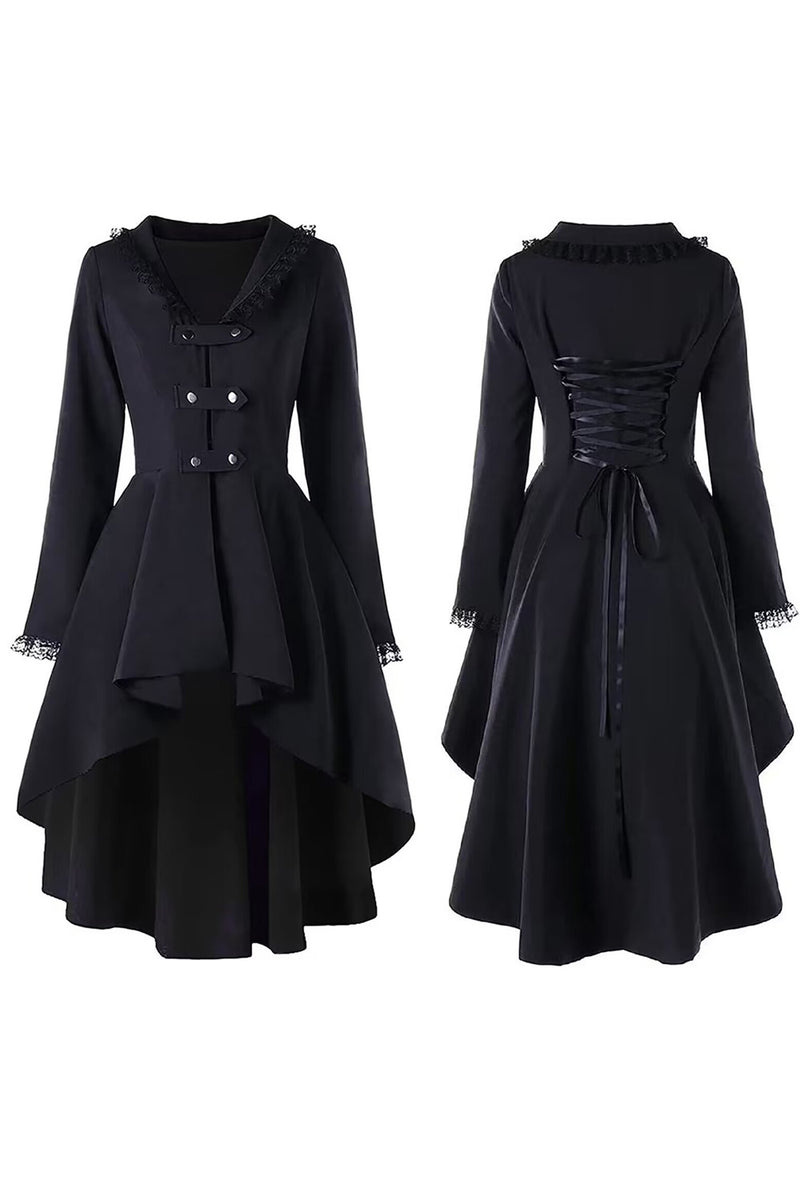 Women's Vintage Long Petal Sleeve Irregular Hem Tuxedo Trench Coat