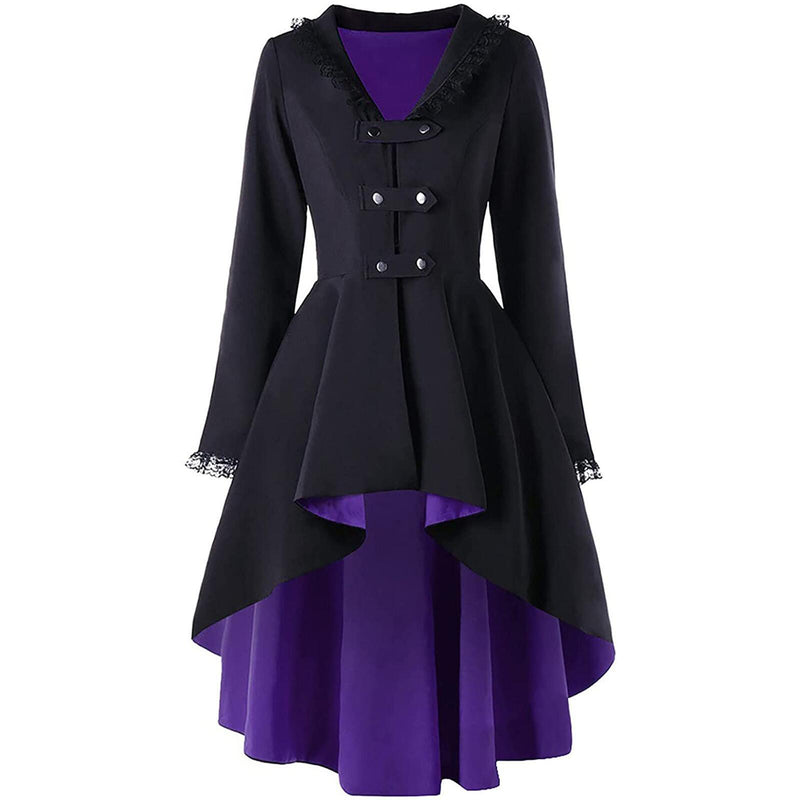 Women's Vintage Long Petal Sleeve Irregular Hem Tuxedo Trench Coat