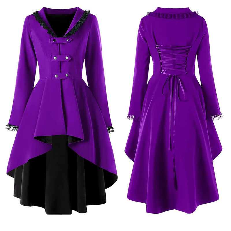 Women's Vintage Long Petal Sleeve Irregular Hem Tuxedo Trench Coat