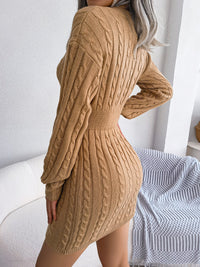 Women's Waist Twist Package Hip Dress V Neck Sweater Dress