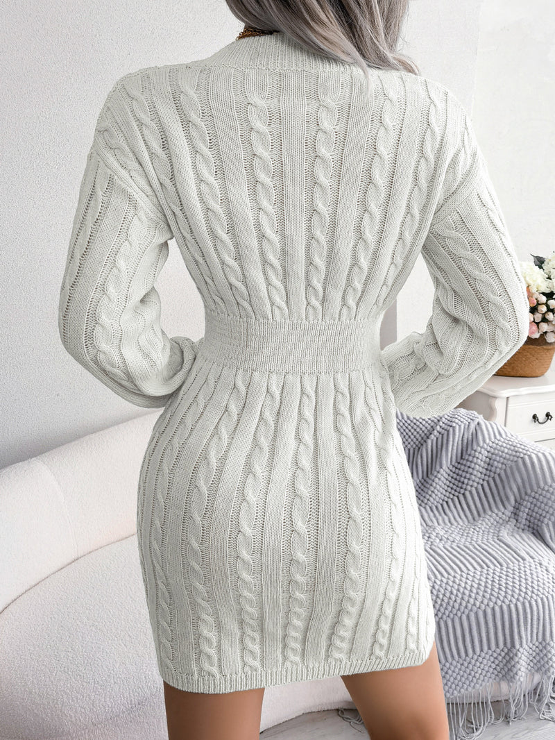 Women's Waist Twist Package Hip Dress V Neck Sweater Dress