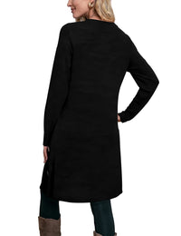 Women's Winter Dress Solid Color Long Sleeve Dress with Pockets Buttons Side