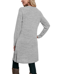 Women's Winter Dress Solid Color Long Sleeve Dress with Pockets Buttons Side