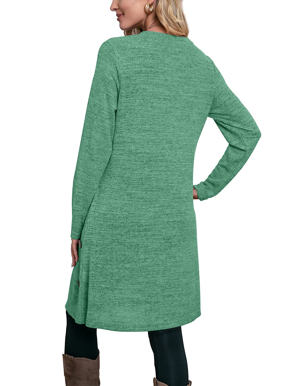 Women's Winter Dress Solid Color Long Sleeve Dress with Pockets Buttons Side