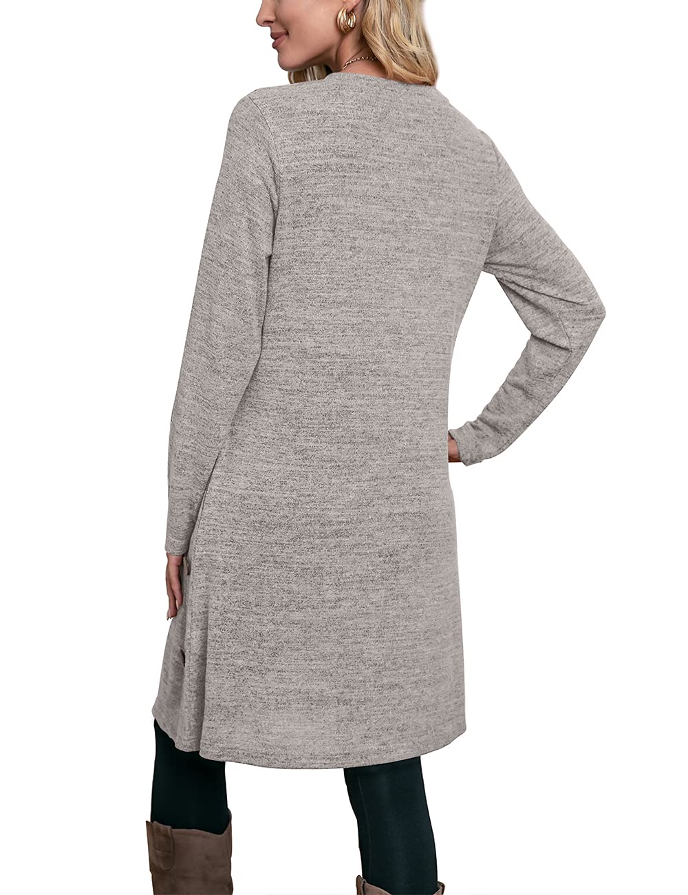 Women's Winter Dress Solid Color Long Sleeve Dress with Pockets Buttons Side