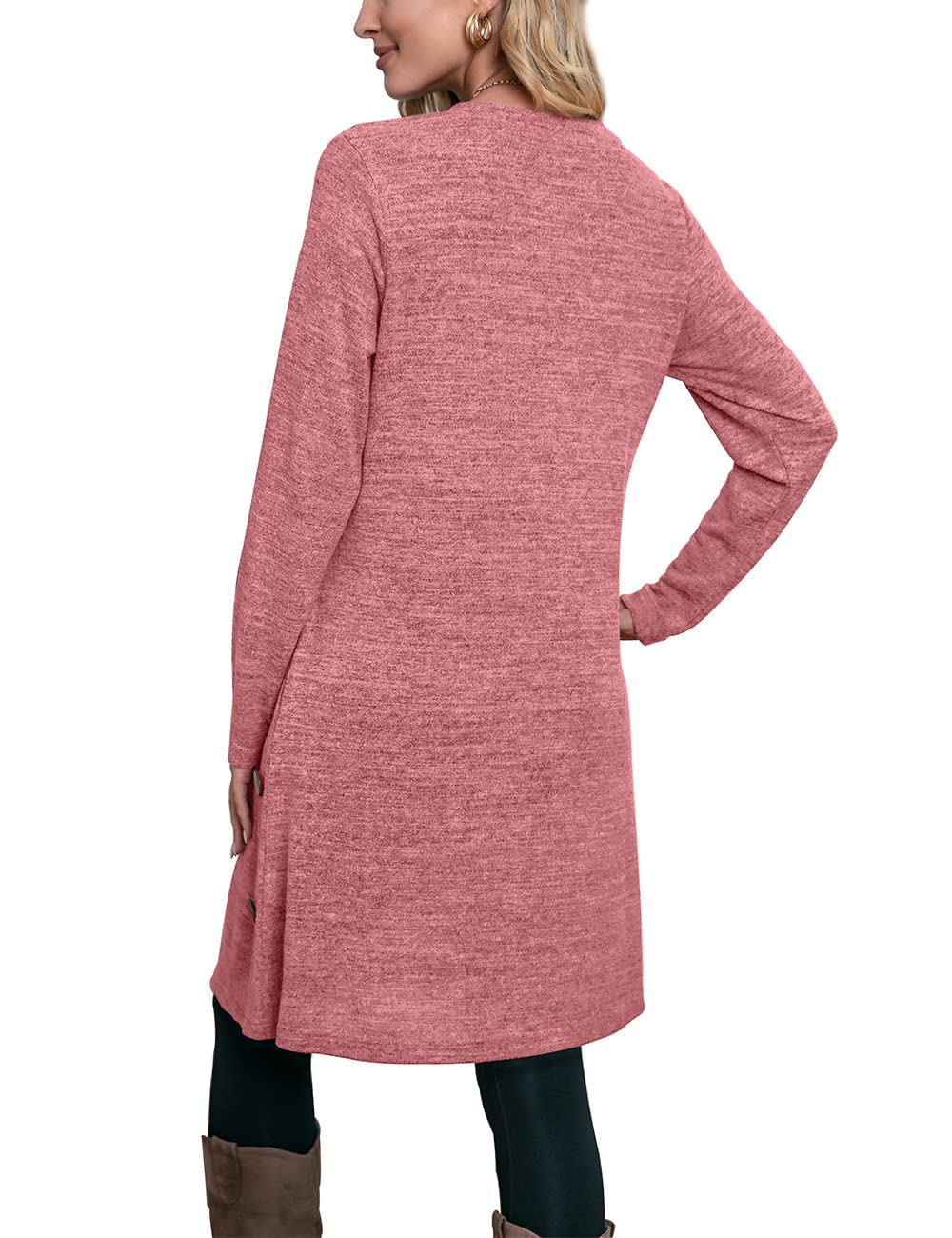 Women's Winter Dress Solid Color Long Sleeve Dress with Pockets Buttons Side