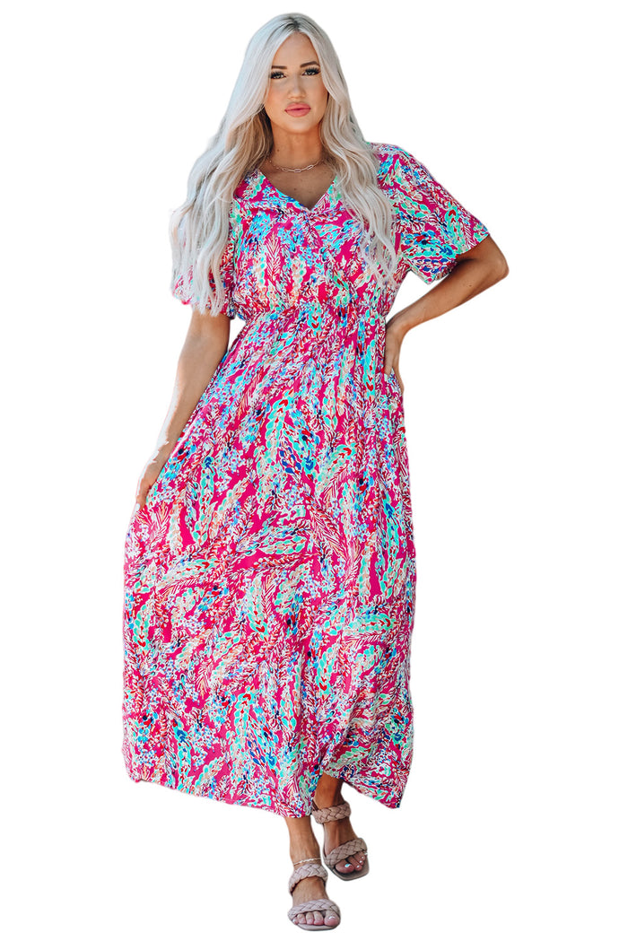 Udressshop Wrap V Neck Floral Maxi Dress