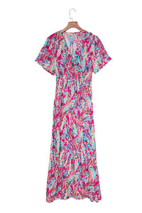 Udressshop Wrap V Neck Floral Maxi Dress