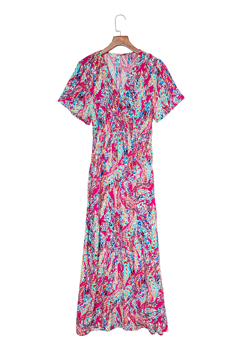 Udressshop Wrap V Neck Floral Maxi Dress