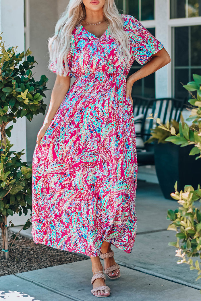 Udressshop Wrap V Neck Floral Maxi Dress