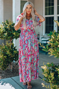 Udressshop Wrap V Neck Floral Maxi Dress