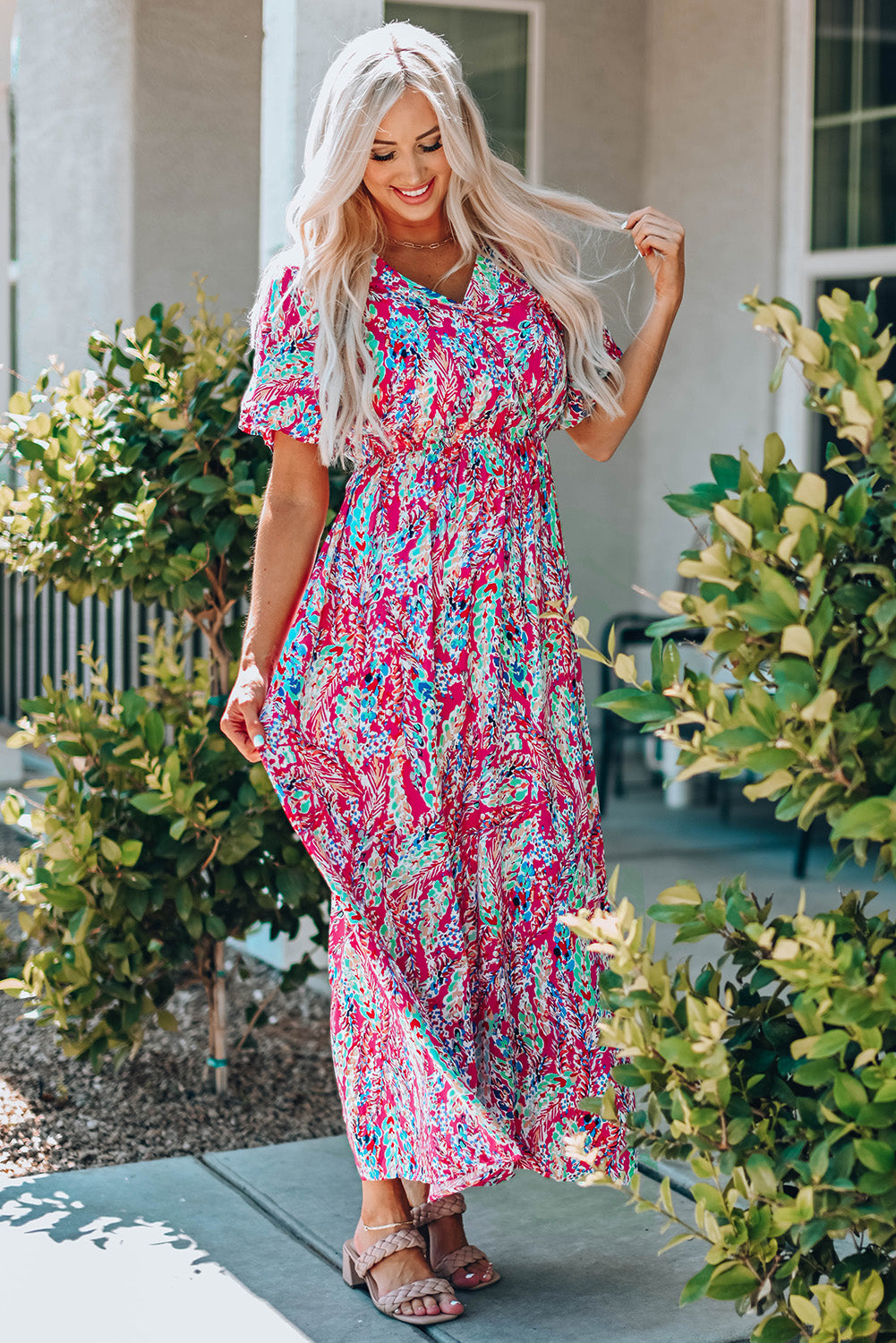 Udressshop Wrap V Neck Floral Maxi Dress