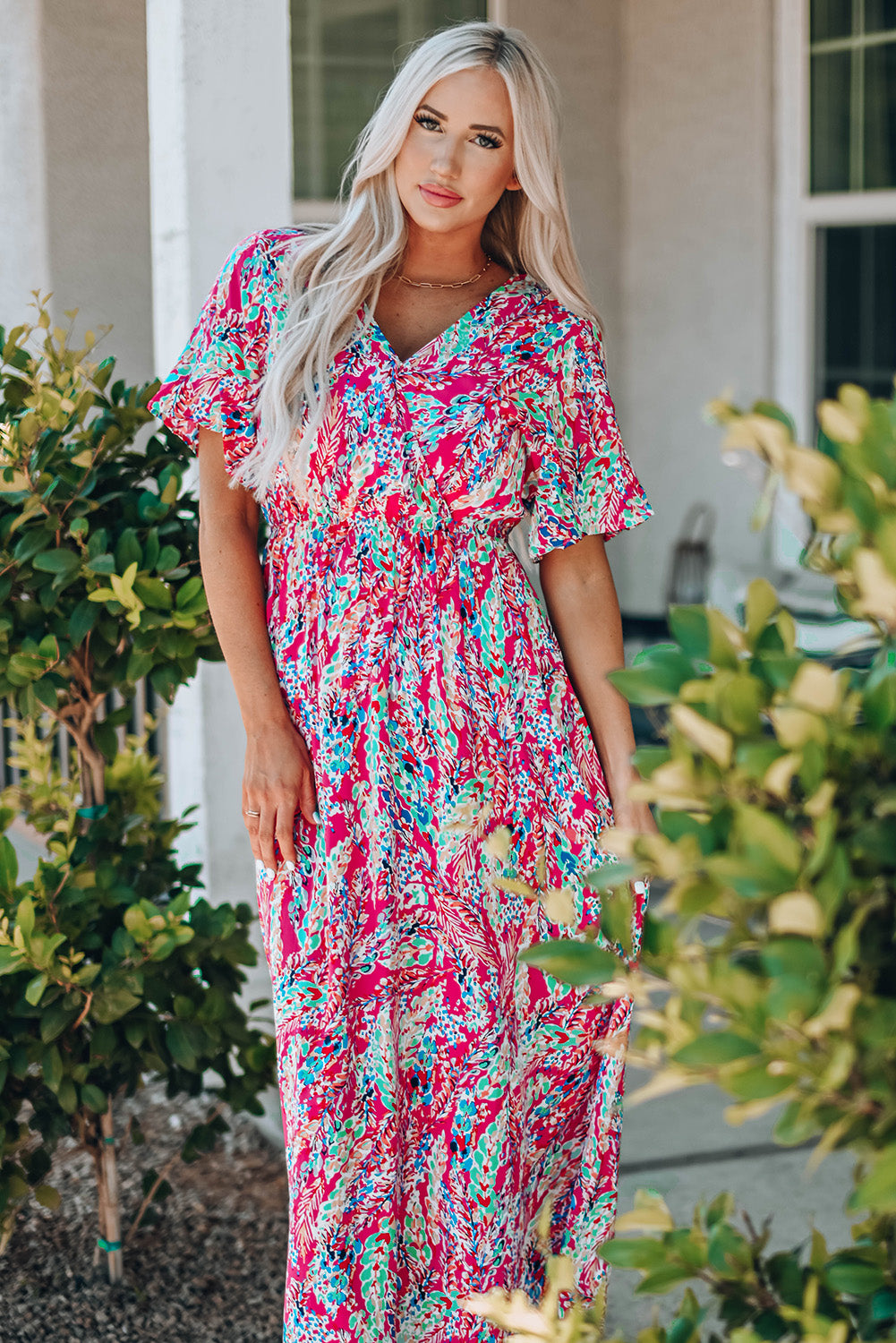 Udressshop Wrap V Neck Floral Maxi Dress