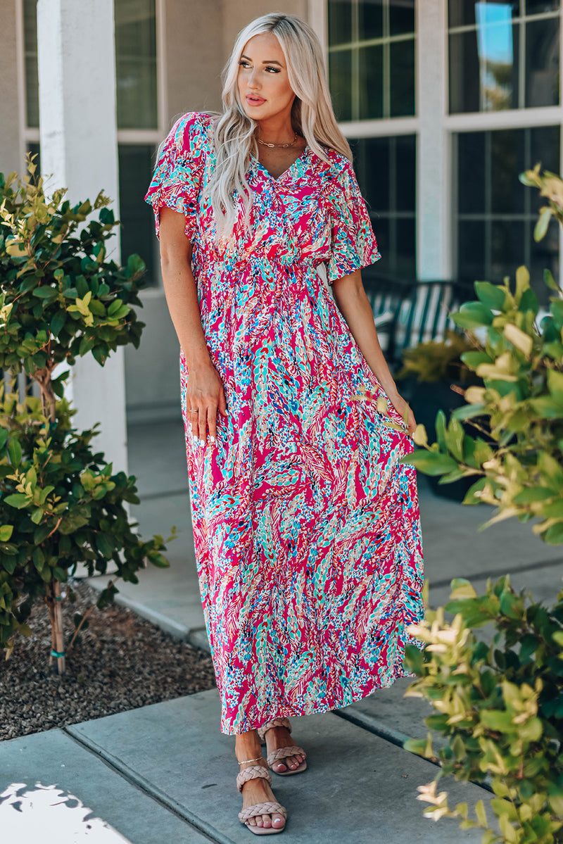 Udressshop Wrap V Neck Floral Maxi Dress