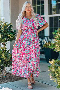 Udressshop Wrap V Neck Floral Maxi Dress