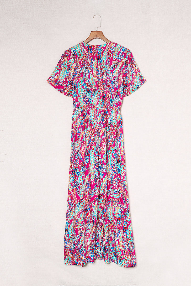 Udressshop Wrap V Neck Floral Maxi Dress