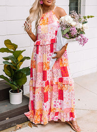 Udressshop Women's Boho Geometric Floral Print Sleeveless Maxi Dress