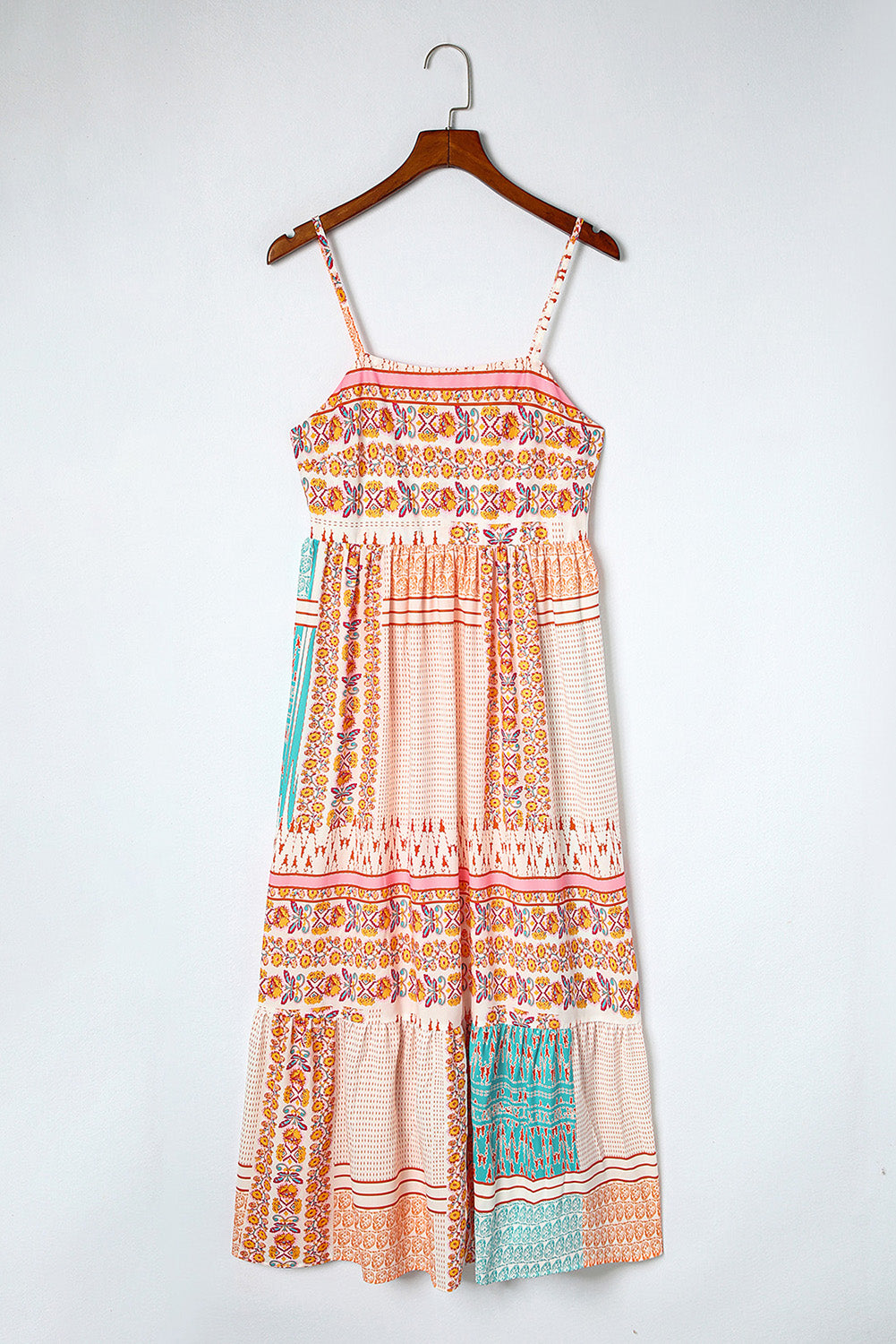 Udressshop Women's Boho Patchwork Print Square Neck Sundress