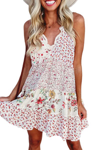 Udressshop Women's Floral Ruffled Spaghetti Strap Mini Dress