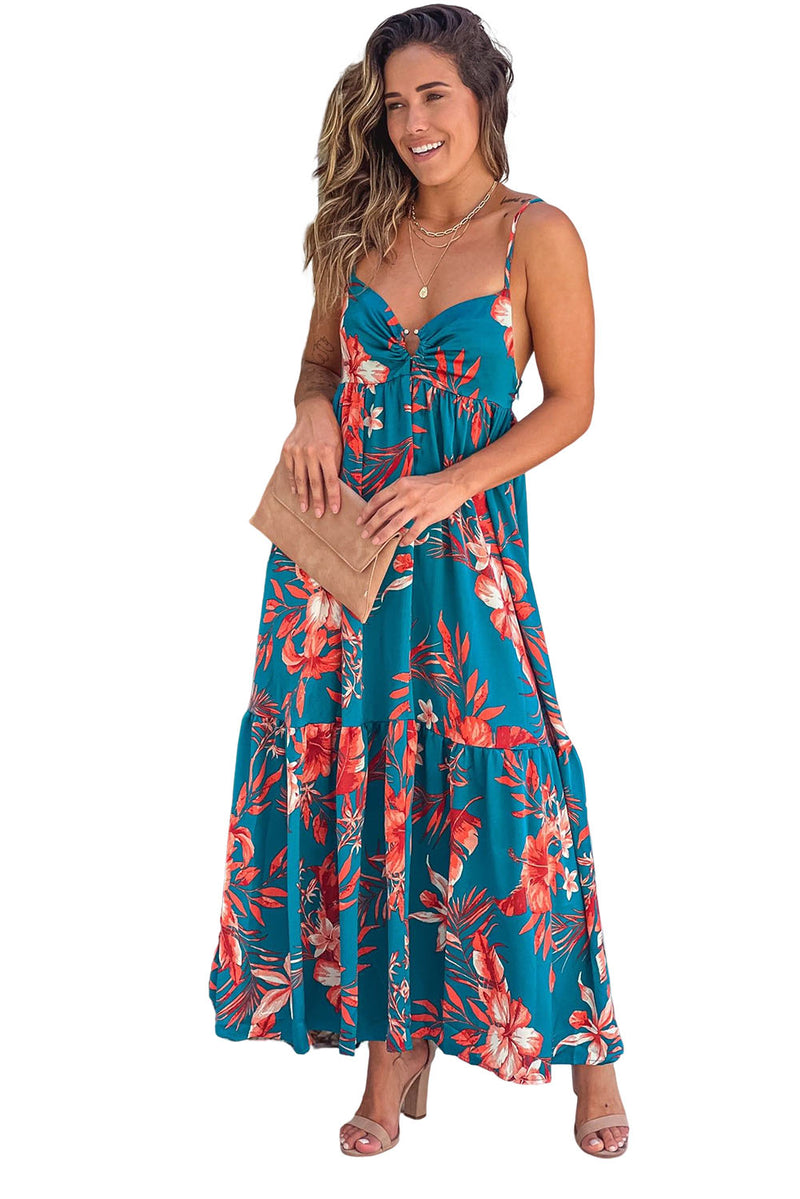 Udressshop Women's Strappy Open Back Floral Maxi Dress