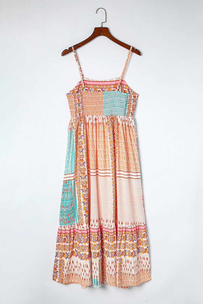 Udressshop Women's Boho Patchwork Print Square Neck Sundress