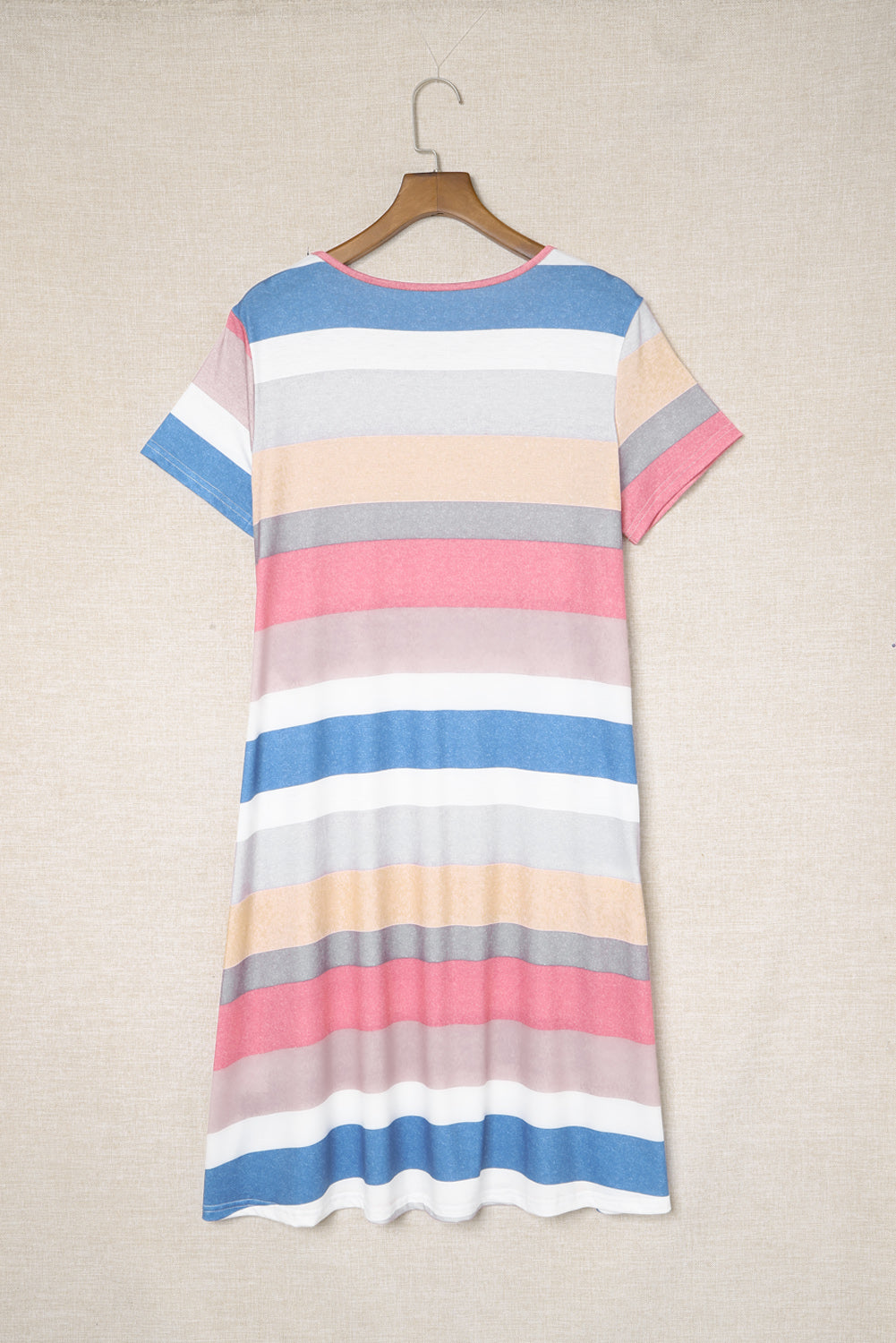 Udressshop Women's Multicolor Striped Pocket T Shirt Dress