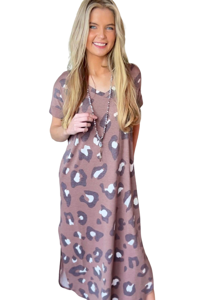 Udressshop Women's Print V Neck Long T-shirt Dress