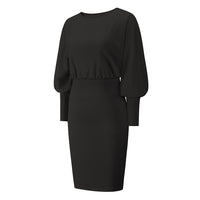 Women's Slanted Shoulder Knitting Bat Long Sleeve Midi Dress Fall and Winter Slim Fit and Thin