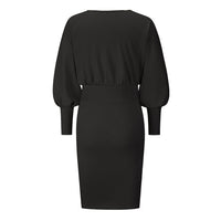 Women's Slanted Shoulder Knitting Bat Long Sleeve Midi Dress Fall and Winter Slim Fit and Thin