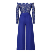 Women's Sexy Lace Long Sleeve Off Shoulder Swing Jumpsuit Midi Dress With Belt