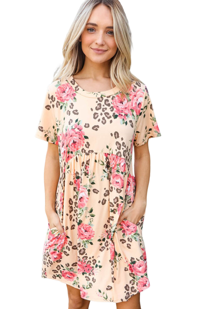 Udressshop Women's Animal & Floral Blended Babydoll Fit T-shirt Dress