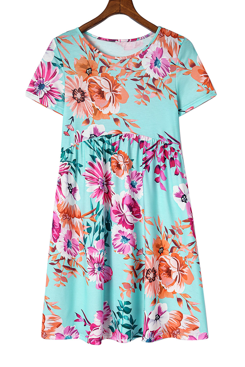 Udressshop Women's Short Sleeve High Waist Floral T-shirt Dress