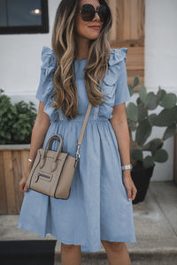 Udressshop Women's Ruffle Chambray Midi Dress