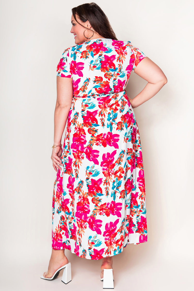 Women's Plus Size Floral Print Wrap Slit Dress